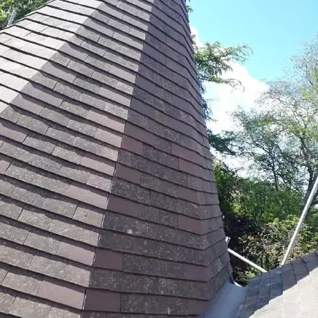 Roofing near Leigh: tiled hip with lead flashing